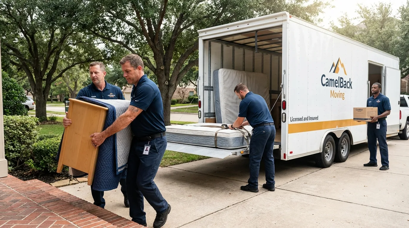 Crew loading residential truck for cross-state move from Gretna, LA